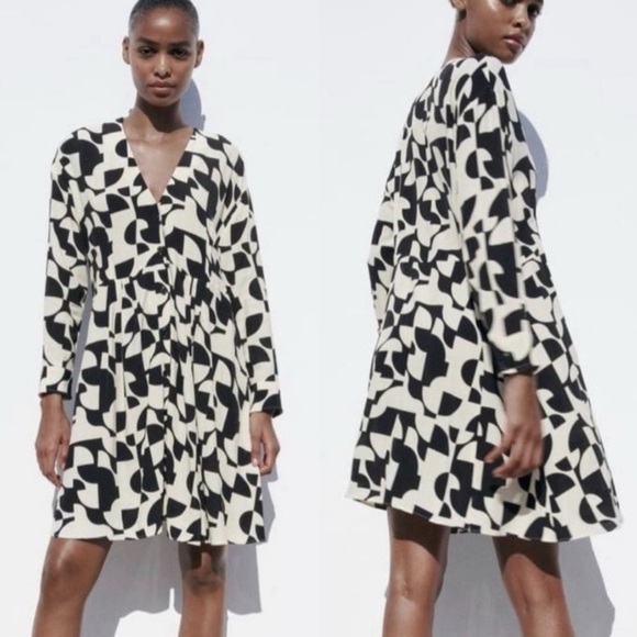 Zara Dresses & Skirts - Zara Black and Cream Patterned dress size small